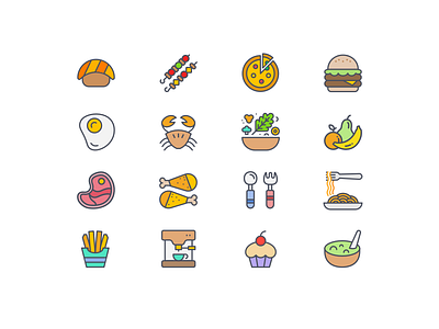 Food Icon set for Restaurant Finder app burger cake coffee colorful delivery food icon icon set pasta pizza restaurant