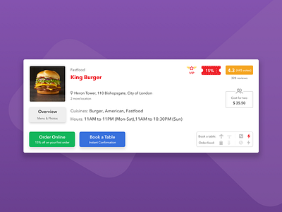 Card view for "***" restaurant finder website card delivery fastfood food reservation restaurant