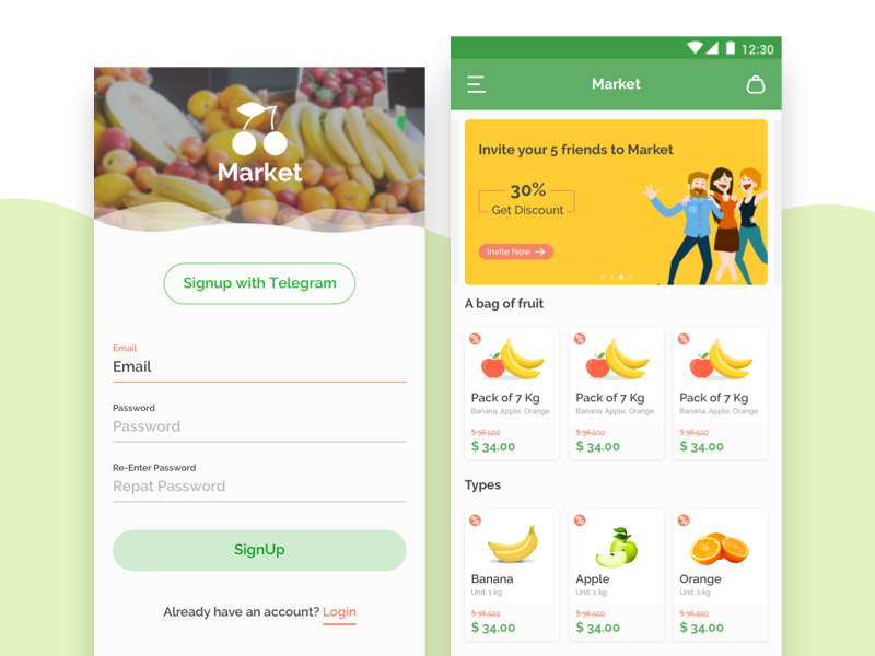 App Design for Fruit Store register clean form signup simple andriod app fruit store