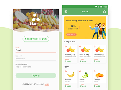 App Design for Fruit Store andriod app clean form fruit register signup simple store