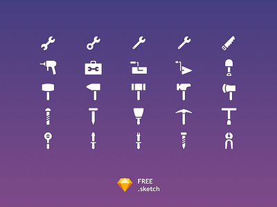 25 Tools Icon Set [Free Sketch] filled free hammer icon icon set icons nail set sketch solid icon tool wench