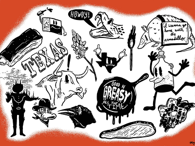 Texas illustrations character flashsheet food illustration texas