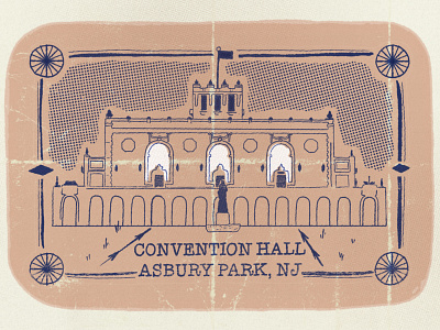Asbury Park Convention Hall design distressed illustration new jersey pastel vintage