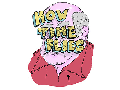 How Time Flies illustration old man typography