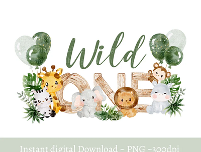 Wild One Baby Safari Animals PNG, Watercolor Baby Animals 3d animation app branding design graphic design illustration logo ui vector
