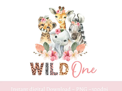 Wild One Baby Safari Animals PNG, Watercolor Baby Animals