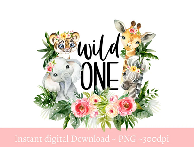 Girls Wild One Baby Safari Animals PNG, Watercolor Baby Animals 3d animation app branding design graphic design illustration logo motion graphics ui vector