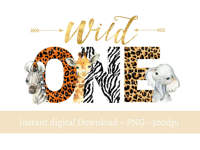 Wild One Baby Safari Animals PNG, Watercolor Baby Animals