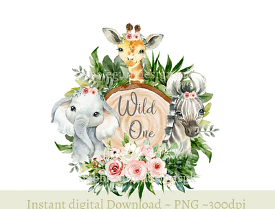 Wild One Baby Safari Animals Log Slice PNG 3d animation app branding design graphic design illustration logo ui vector