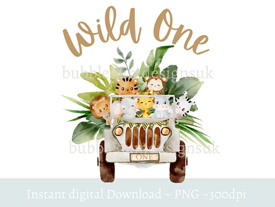 Wild One Baby Safari Animals Truck PNG 3d animation app branding design graphic design illustration logo ui vector