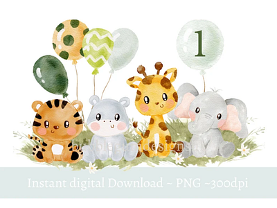 Baby Safari Animals with Balloons PNG 3d animation app branding design graphic design illustration logo ui vector