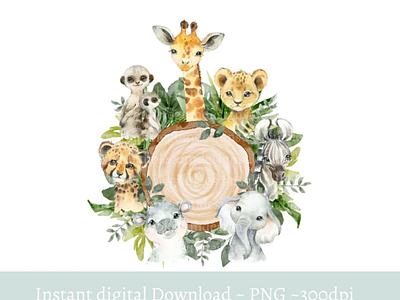 Baby Safari Animals Blank Log Slice PNG