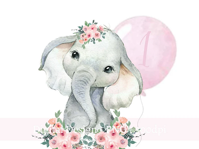 Baby Elephant 1st Birthday PNG, Watercolor Elephant 3d animation app branding design graphic design illustration logo ui vector