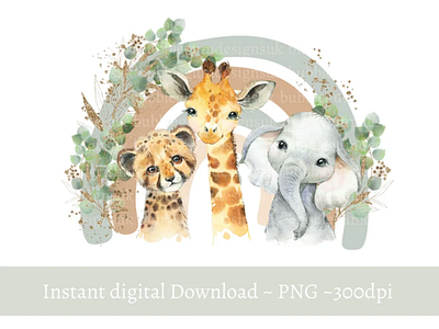 Neutral Safari Animals Rainbow PNG, Cute Elephant