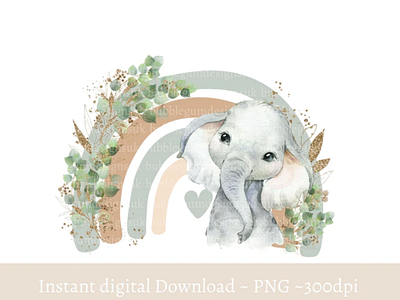 Neutral Elephant Rainbow PNG, Cute Elephant Clipart