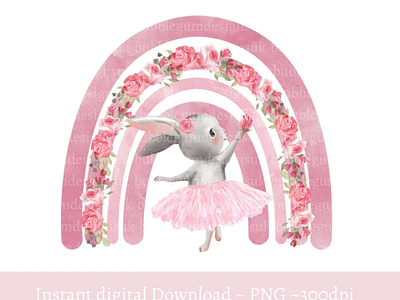 Ballerina Bunny Pink Floral Rainbow PNG