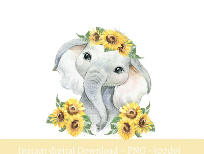 Baby Elephant Sunflower Floral Crown PNG 3d animation app branding design graphic design illustration logo ui vector