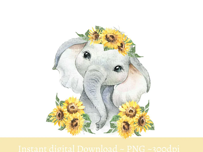 Baby Elephant Sunflower Floral Crown PNG