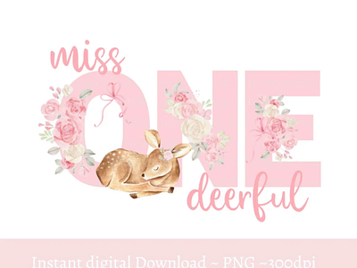 Miss Onedeerful Baby Deer Pink Roses PNG