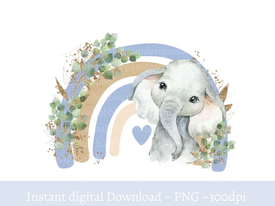 Blue Elephant Rainbow PNG, Cute Elephant Clipart