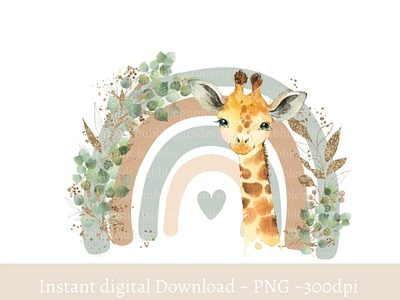 Neutral Giraffe Rainbow PNG, Cute Giraffe Clipart