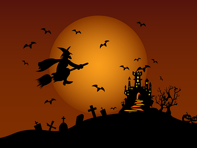 Halloween bats broom creepy design flat halloween illustration silhoutte vector witch
