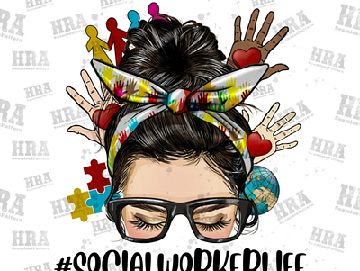 Messy Bun Social Worker Life Png Sublimation Design 3d animation app branding design graphic design illustration logo motion graphics typography ui ux vector