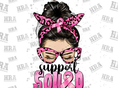 Messy Bun Breast Cancer Support Squad Png Sublimation Design