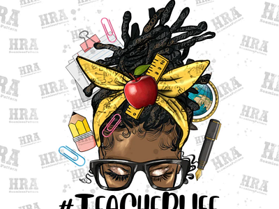 Afro Messy Locs Bun Teacher Life Png Sublimation Design