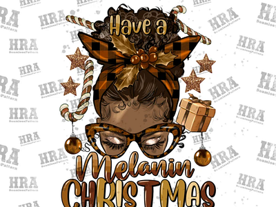 Have A Melanin Christmas Afro Messy Bun Png Sublimation Design