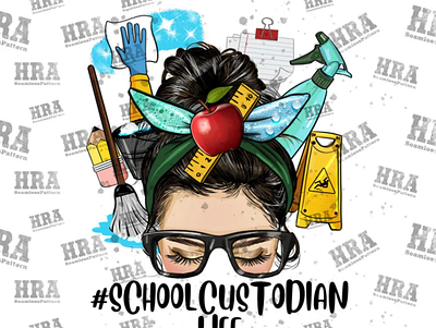 Messy Bun School Custodian Life Png Sublimation Design 3d animation app branding design graphic design illustration logo ui vector