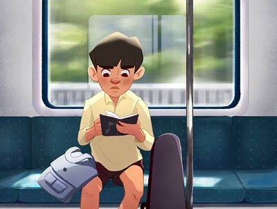 Read on the train animation branding character design cinematic concept art design digital art illustration train ui