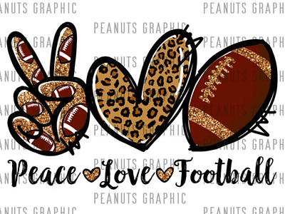 Peace Love Football PNG, Sublimation Design, Leopard