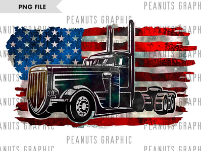 Truck American Flag PNG Sublimation Design, Semi Trailer