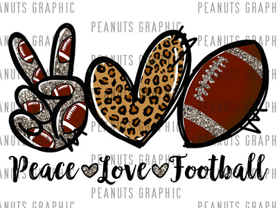 Peace love Football PNG, Sublimation Design, Leopard, Cheetah