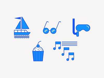 Illustration Set blue boat cupcake design glasses graphicdesign icon illustration linedrawing music snorkel