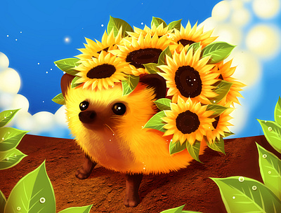 Sunflowerhog smol adorable animal cartoon cute digitalart digitaldreamcloud fantasy flower hedgehog illustration nature sunflower sunflowerhog surrealism