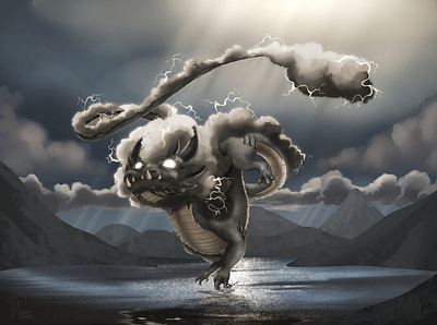 Thunderdragon cartoon creaturedesign digitalart digitaldrawing dragon fantasy illustration landscape surrealism