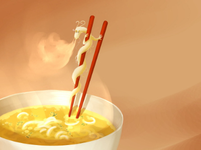 Noodle Dragon animal chopsticks cute dragon fantasy food noodles smoke