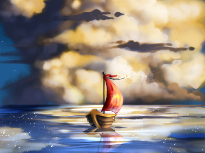 Boat art boat clouds digitalart illustration ocean water