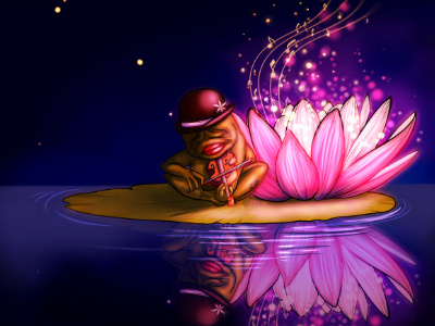 Violin Toad cartoon cute drawing fantasy flower illustration pink toad violin