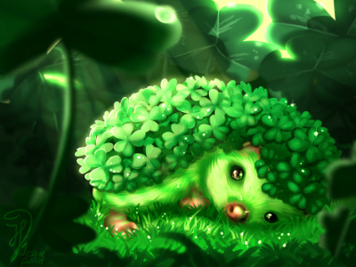 Cloverhog cartoon clover creataday creature cute digitalart fantasy hedgehog illustration nature surrealism