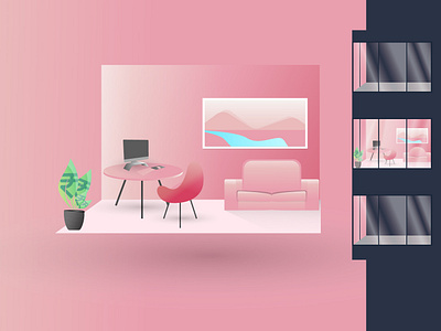 Workspace apartment canvas illustrator landscape plant sofa