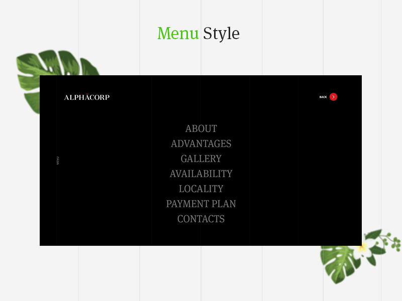 Alphacorp Menu Style animation concept design gif interaction menu bar real estate agency ui ux web