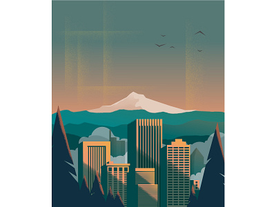 Portland building city forest illustration mountain portland vector vector art