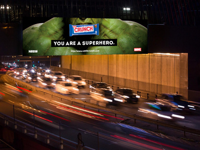 CRUNCH. You are a superhero - adv advertising billboard crunch design graphic hero hulk marvel nestle superhero
