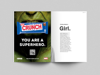 CRUNCH - You are a superhero, ADV advertising crunch design graphic hero hulk marvel magazine paper nestle superhero