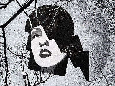 Hart black and white girl illustration spooky trees vector
