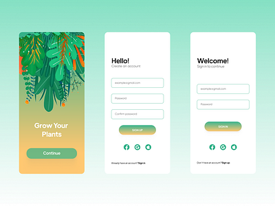 Sign in/Sign up pages for a plant growth app by Seher Şahpaz on Dribbble