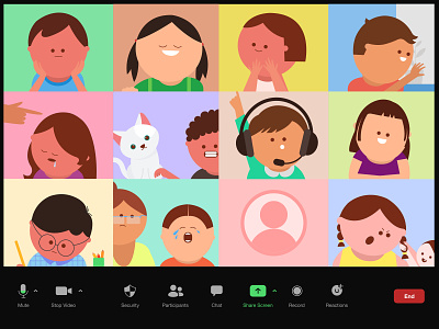 Kids in a Zoom meeting call characters classy clean colourful cute design flat graphic illustration ipadpro kids meeting minimal quarantine vector vectornator video video call zoom